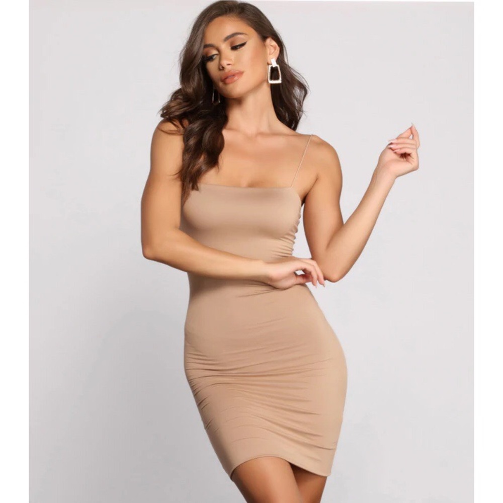 Solid mocha basic mini dress sleeveless spaghetti straps size L